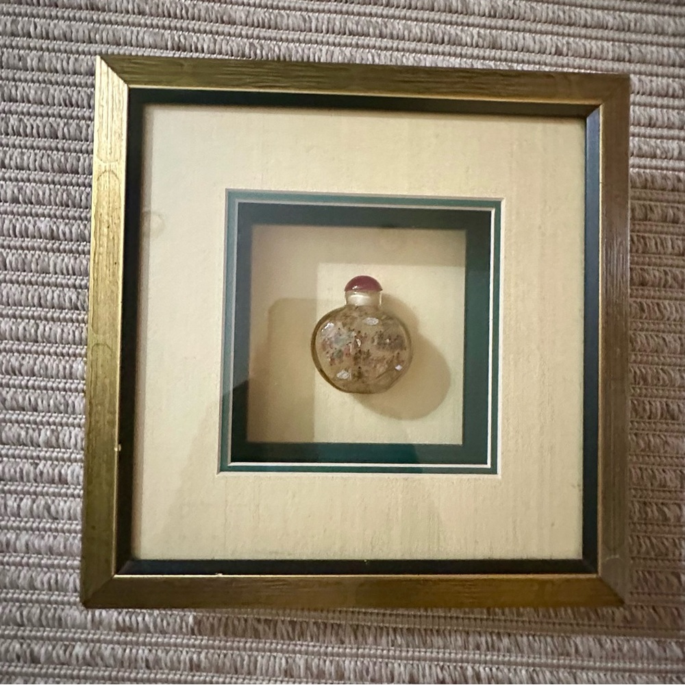 Antique Hand Painted Chinese Snuff Bottle in Gold Frame